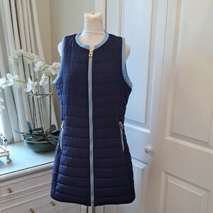 NWOT SAIL TO SABLE STS Womens Navy/Light Blue Long Driving Puffer Vest Zip Up M